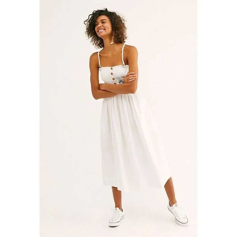 FREE PEOPLE LILAH PLEATED SMOCKED MIDI DRESS